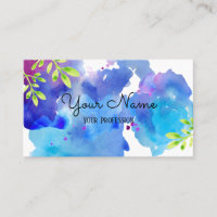 Aquarelle bleu brillant, violet Feuilles Abstraits
