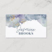Carte De Visite Aquarelle bleu Dusty Accents or (Devant)