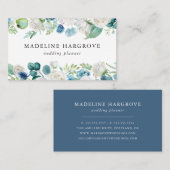 Carte De Visite Aquarelle Bleu et Blanc Floral Garland (Devant / Derrière)