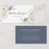 Carte De Visite Aquarelle bleu et jaune floral (Devant / Derrière)