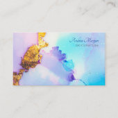 Carte De Visite Aquarelle bleu et or moderne, nom de script Code Q (Devant)