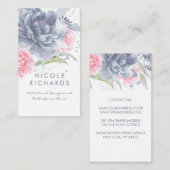 Carte De Visite Aquarelle bleu et rose doux floral élégant (Devant / Derrière)