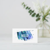 Carte De Visite Aquarelle bleu et vert professionnel (Debout devant)