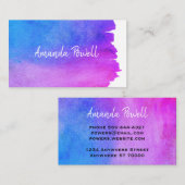 Carte De Visite aquarelle bleu et violet design artistique (Devant / Derrière)