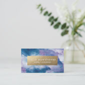 Carte De Visite Aquarelle bleu et violet et huile de faux or (Debout devant)