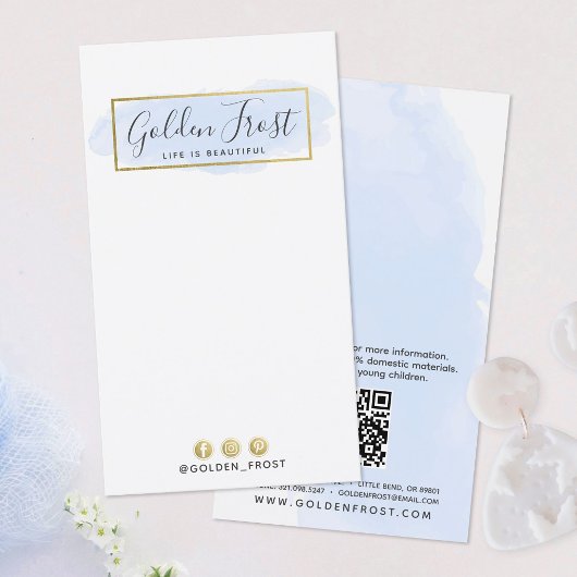 Carte De Visite Aquarelle Bleu Léger Écran de bijoux d'oreille or