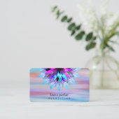 Carte De Visite Aquarelle Bleu Lotus Logo Massage Yoga (Debout devant)