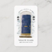 Carte De Visite Aquarelle bleu marine Agent immobilier de porte av (Devant)