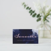 Carte De Visite Aquarelle bleu marine chic rose Abstrait (Debout devant)