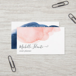 Carte De Visite Aquarelle Bleu marine et Blush