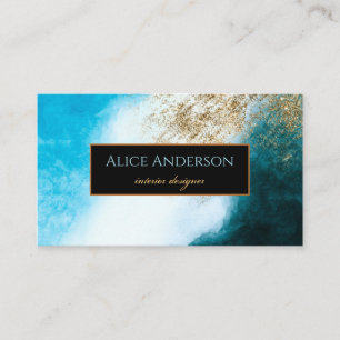 Carte De Visite Aquarelle bleu noir or pailleté designer