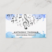 Carte De Visite Aquarelle bleu | Notes musicales (Devant)