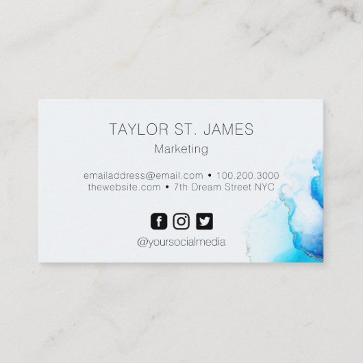 Carte De Visite Aquarelle bleu or  (Dos)