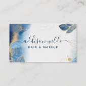 Carte De Visite Aquarelle bleu or Feuilles botaniques Abstrait (Devant)