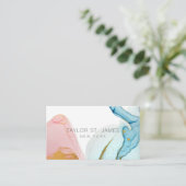 Carte De Visite Aquarelle bleu or Peinture Splatter Business Ca (Debout devant)