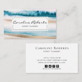 Carte De Visite Aquarelle bleu or tendance Brushstrokies élégant (Devant / Derrière)