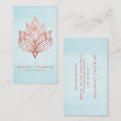 Carte De Visite Aquarelle bleu rose à huile Lotus (Devant / Derrière)