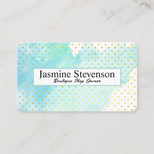 Carte De Visite Aquarelle bleu-vert artistique | Motif de points P (Devant)