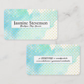 Carte De Visite Aquarelle bleu-vert artistique | Motif de points P (Devant / Derrière)