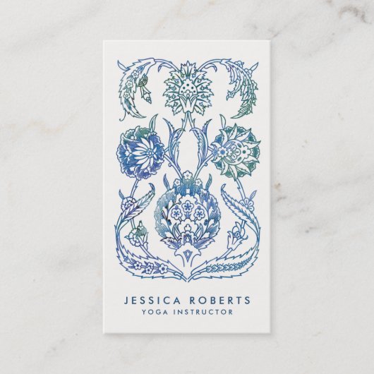 Carte De Visite Aquarelle bleu vert tendance Design floral (Devant)
