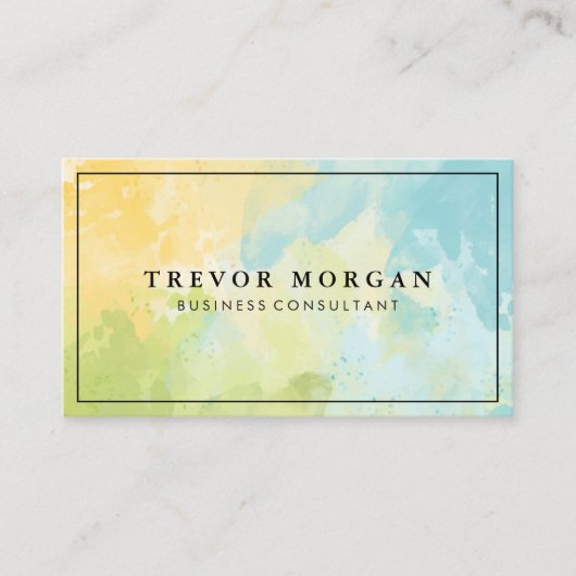 Carte De Visite Aquarelle bleu vert texture de mélange (Devant)