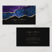 Carte De Visite aquarelle bleu violet ciel agate sur noir (Devant / Derrière)