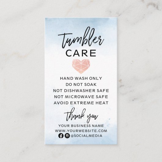 Carte De Visite Aquarelle bleue avec soin de tondeur cardiaque (Devant)