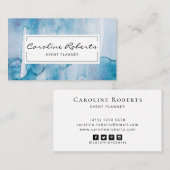 Carte De Visite Aquarelle Bleue Bleu Clair Simple Personnalisée (Devant / Derrière)