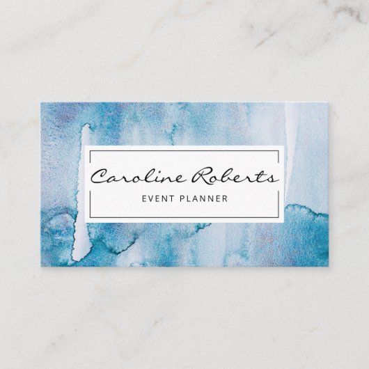 Carte De Visite Aquarelle Bleue Bleu Clair Simple Personnalisée (Devant)