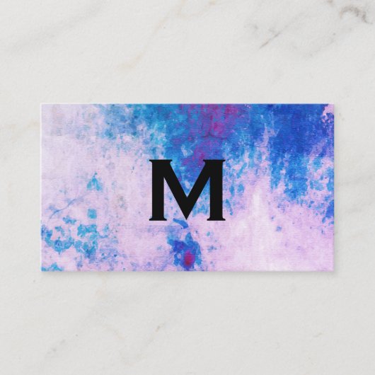 Carte De Visite Aquarelle bleue chic violet avec monogramme (Devant)