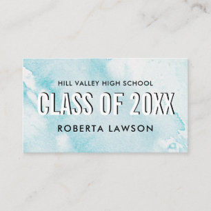 Carte De Visite Aquarelle Bleue Classe Graduation Nom Icône social