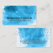 Carte De Visite Aquarelle bleue contemporaine | Points (Devant / Derrière)