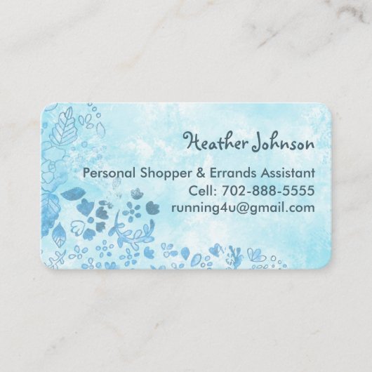 Carte De Visite Aquarelle Bleue Doodle Floral Décontracté (Devant)