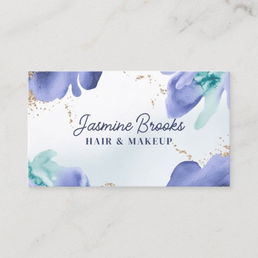 Carte De Visite Aquarelle bleue et Turquoise Abstraite (Devant)