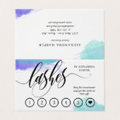 Carte De Visite Aquarelle bleue Lash Artiste Aftercare Loyauté (Extérieur déplié)