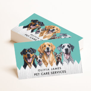 Carte De Visite Aquarelle bleue Services de soins pour chiens assi