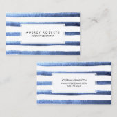 Carte De Visite Aquarelle Blue Stripes Motif Professionnel (Devant / Derrière)