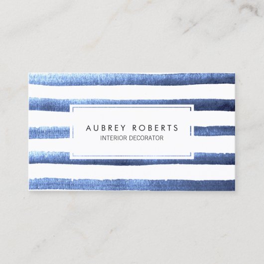 Carte De Visite Aquarelle Blue Stripes Motif Professionnel (Devant)