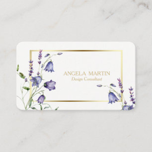 Carte De Visite Aquarelle Bluebell Floral Gold Frame Professional