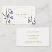 Carte De Visite Aquarelle Bluebell Floral Gold Frame Professional (Devant / Derrière)