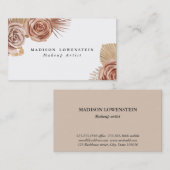 Carte De Visite Aquarelle Boho Beige Roses Palm séché Feuilles (Devant / Derrière)