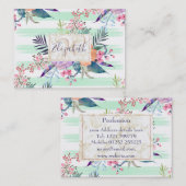 Carte De Visite Aquarelle Boho floral, feuille, rayures peinture à (Devant / Derrière)