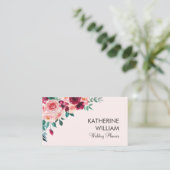 Carte De Visite Aquarelle Boho rose Bourgogne Rose Floral (Debout devant)