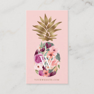 Carte De Visite Aquarelle botanique fleurie chic Ananas doré