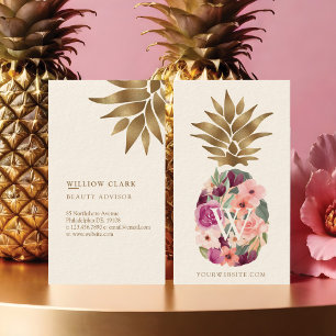 Carte De Visite Aquarelle botanique fleurie chic Ananas doré