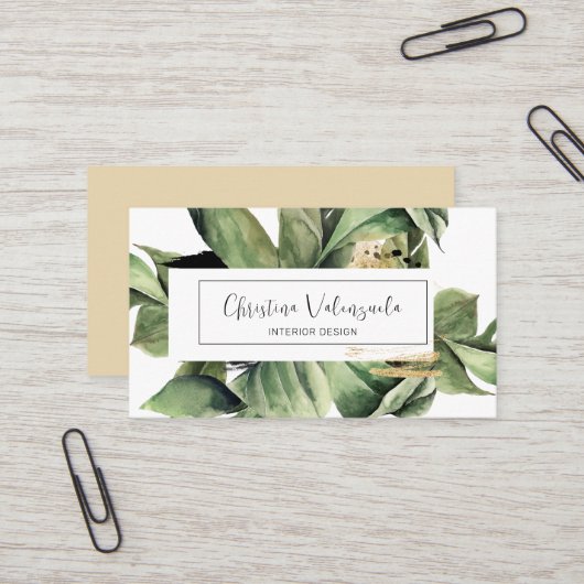 Carte De Visite Aquarelle botanique moderne Vert professionnel (Devant/Arrière en situation)