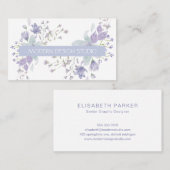 Carte De Visite Aquarelle botanique rétro florale bleu lilas pouss (Devant / Derrière)