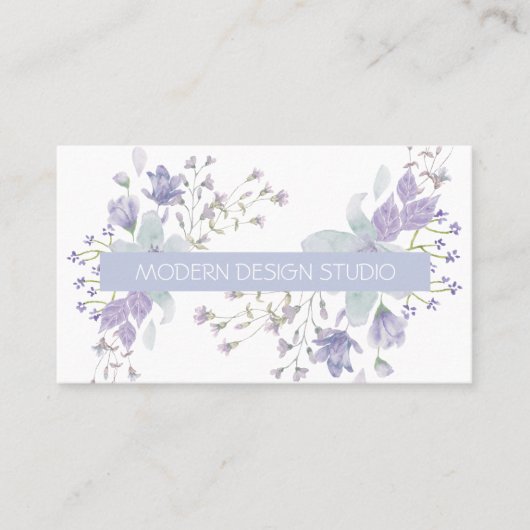 Carte De Visite Aquarelle botanique rétro florale bleu lilas pouss (Devant)