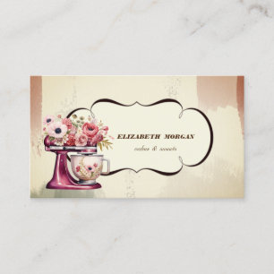 Carte De Visite Aquarelle Boulangerie Pâtisserie Floral Rouge Rétr