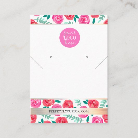 Carte De Visite Aquarelle brillante Fleurs collier boucles d'oreil (Devant)